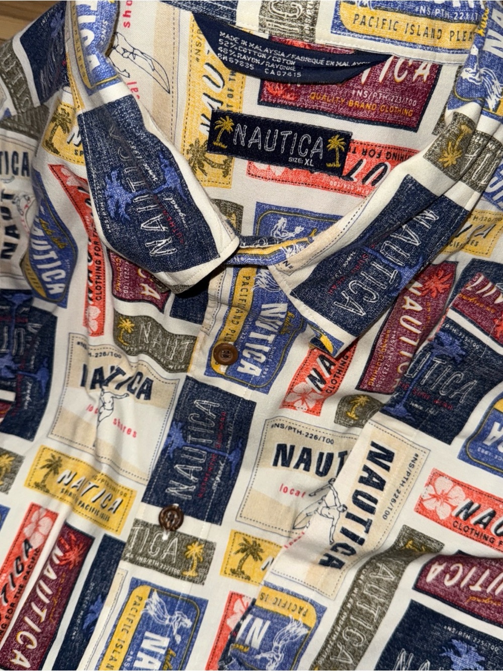 Nautica XL Sailboat Design All-Over Print Colorblock Letter Stamps Cotton Rayon